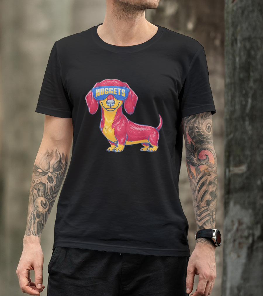 Denver Nuggets Dachshund Dog Wearing Oversized Glasses T-Shirt