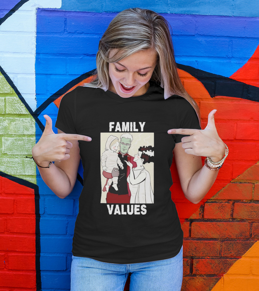 Frankenstein Bride Mummy Family Values Halloween T-Shirt