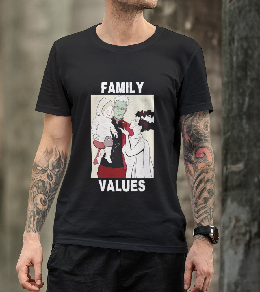 Frankenstein Bride Mummy Family Values Halloween T-Shirt