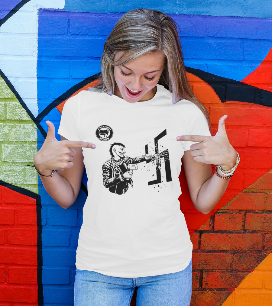 Anarchist Action Punk Destroying Swastika With Hammer T-Shirt