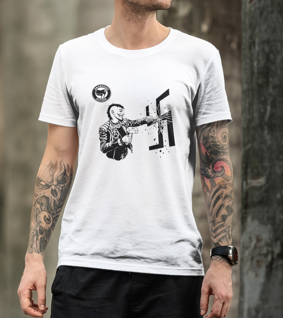 Anarchist Action Punk Destroying Swastika With Hammer T-Shirt