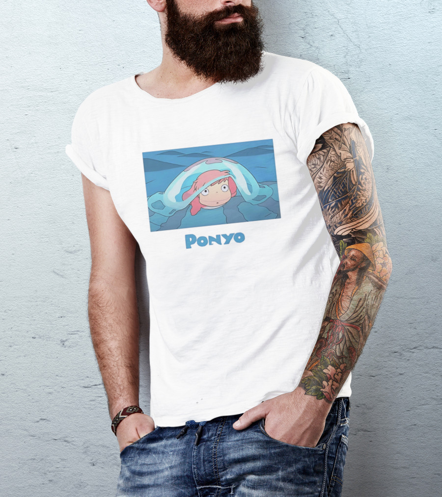 Ponyo Peeking Out Of Ocean Wave Bubble Scene T-Shirt