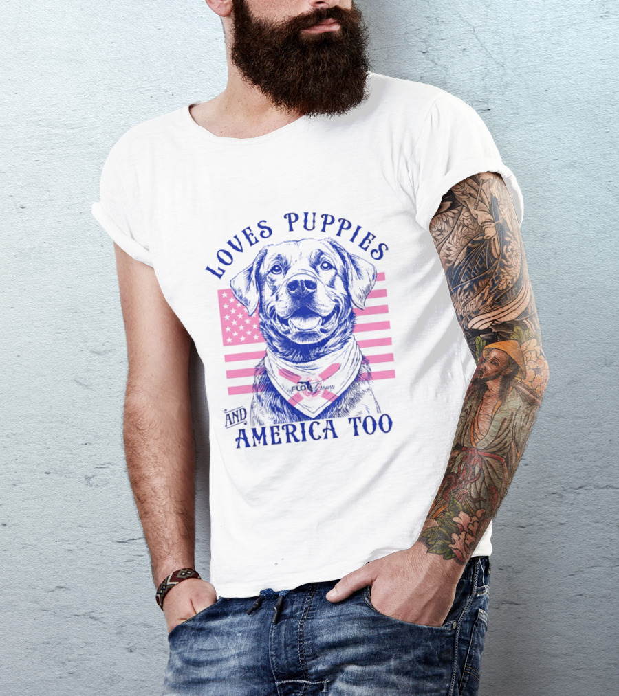 Loves Puppies Labrador Retriever And America Too T-Shirt