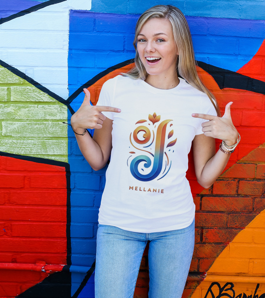 Mellanie Decorative Letter J Floral Gradient T-Shirt