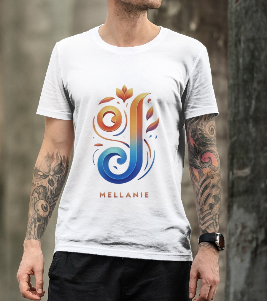 Mellanie Decorative Letter J Floral Gradient T-Shirt