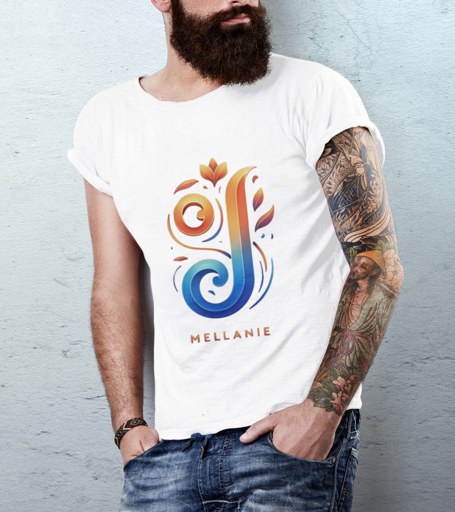 Mellanie Decorative Letter J Floral Gradient T-Shirt