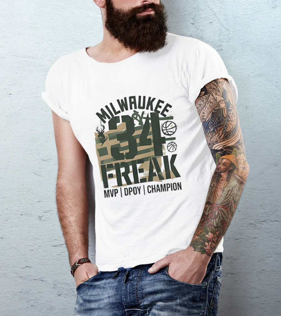 Milwaukee 34 Freak MVP DPOY Champion Giannis Antetokounmpo Basketball T-Shirt