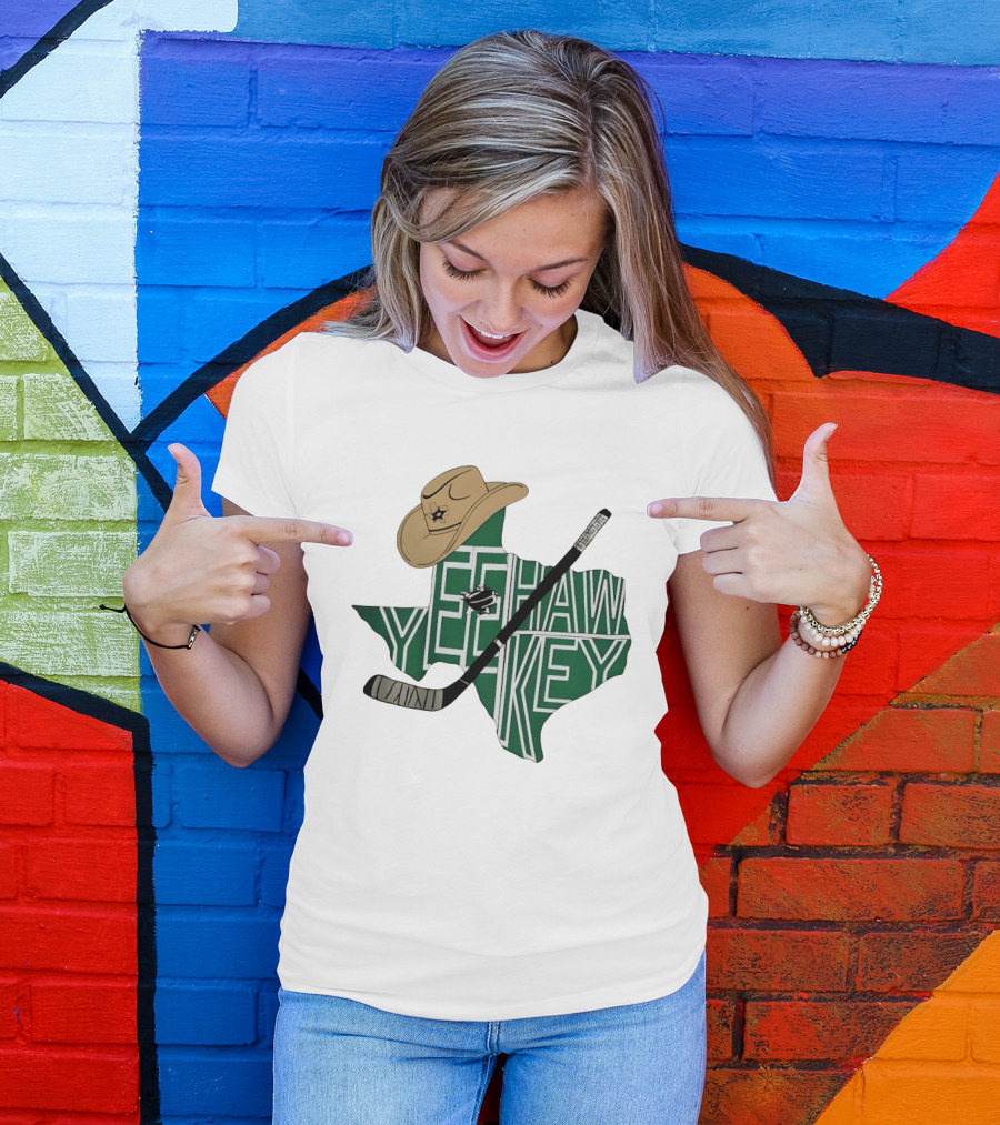 Yeehaw Key Texas Hockey Dallas Stars NHL Cowboy Hat Hockey Stick Map T-Shirt