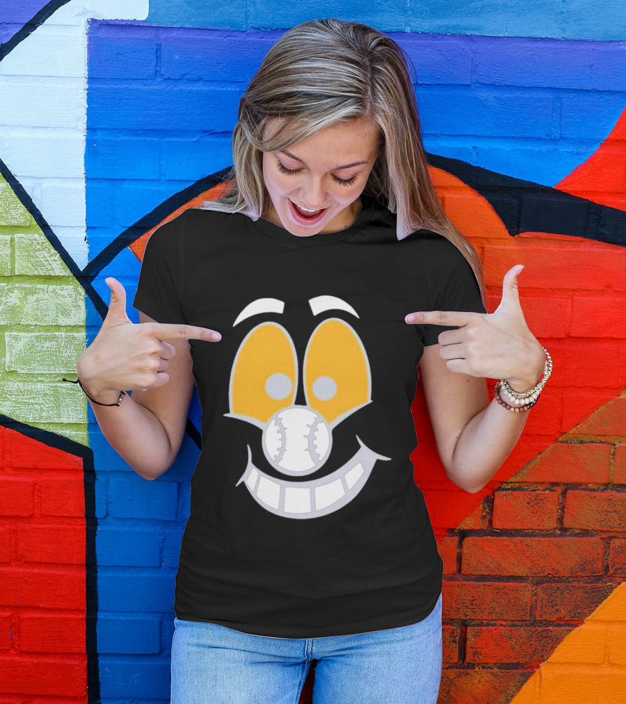 Cartoon Baseball Smile Face With Playful Eyes T-Shirt