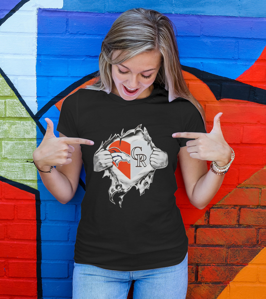 Broncos Rockies Heart Split Collaboration T-Shirt