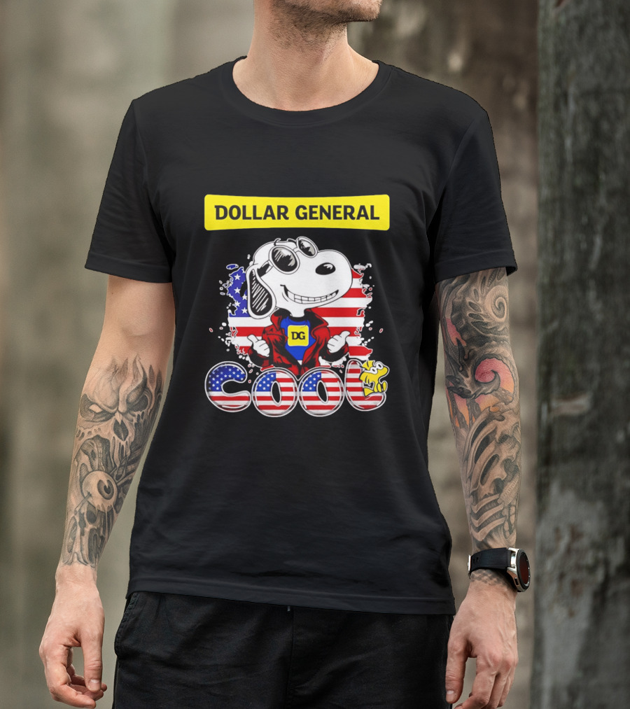 Dollar General Snoopy Cool USA Flag Cartoon T-Shirt