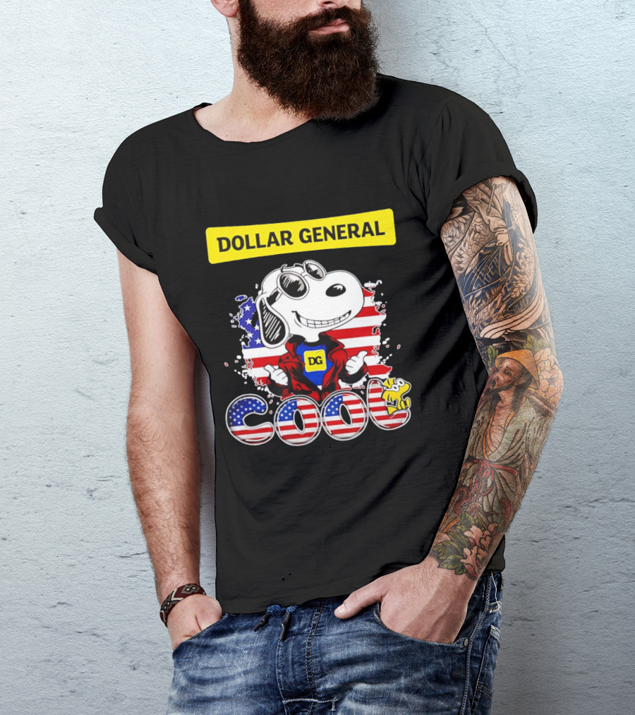Dollar General Snoopy Cool USA Flag Cartoon T-Shirt