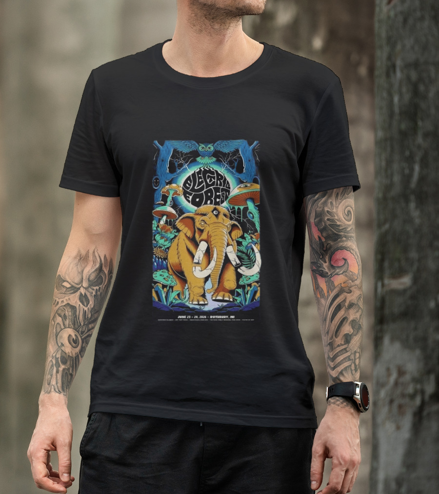 Electric Forest June 25 28 2026 Rothbury MI Mammoth And Psychedelic Mushrooms T-Shirt