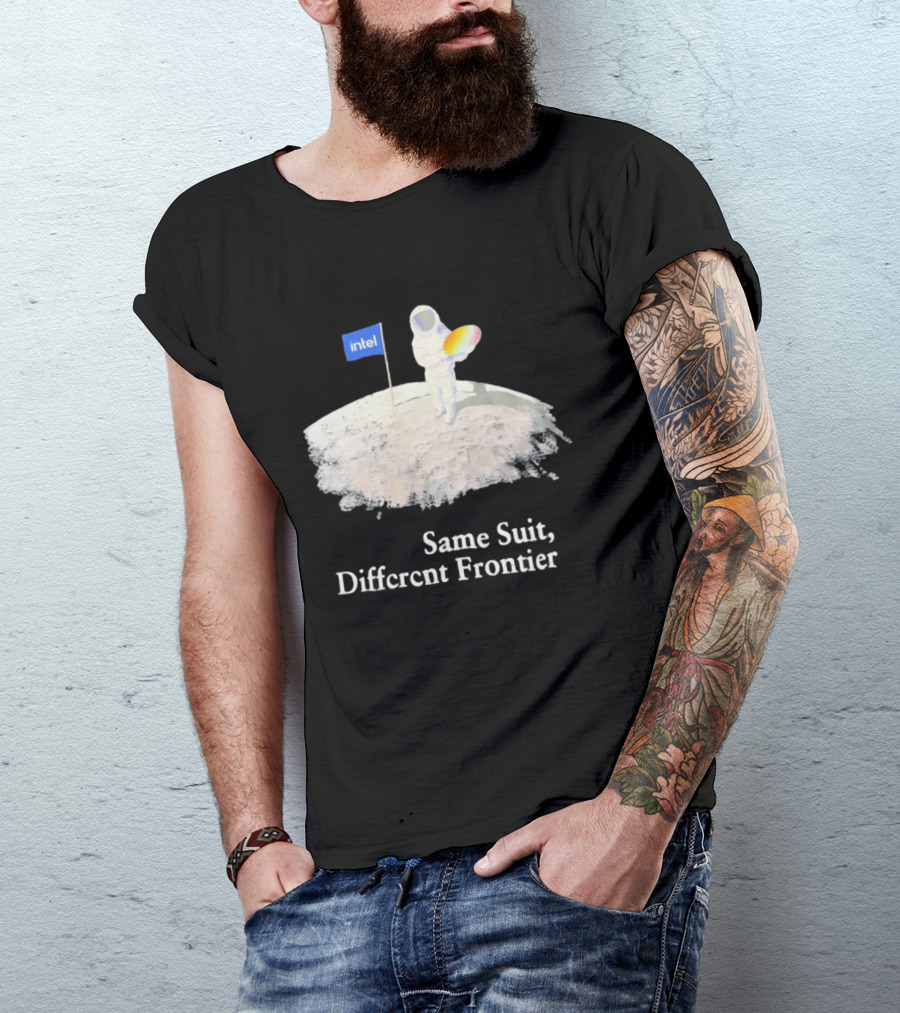 Same Suit Different Frontier Astronaut On Moon With Intel Flag T-Shirt