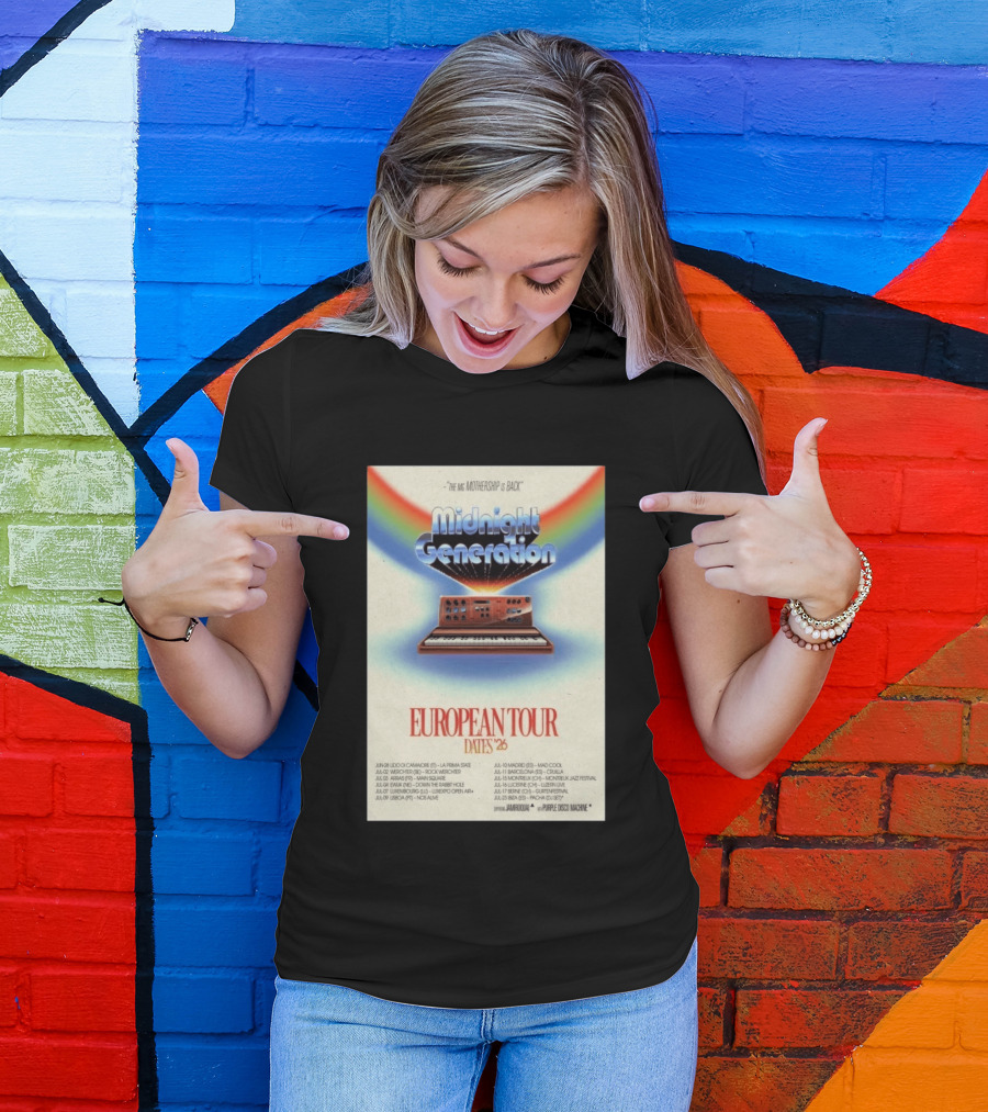 Midnight Generation European Tour Dates '26 Mothership Is Back Jamiroquai Purple Disco Machine T-Shirt
