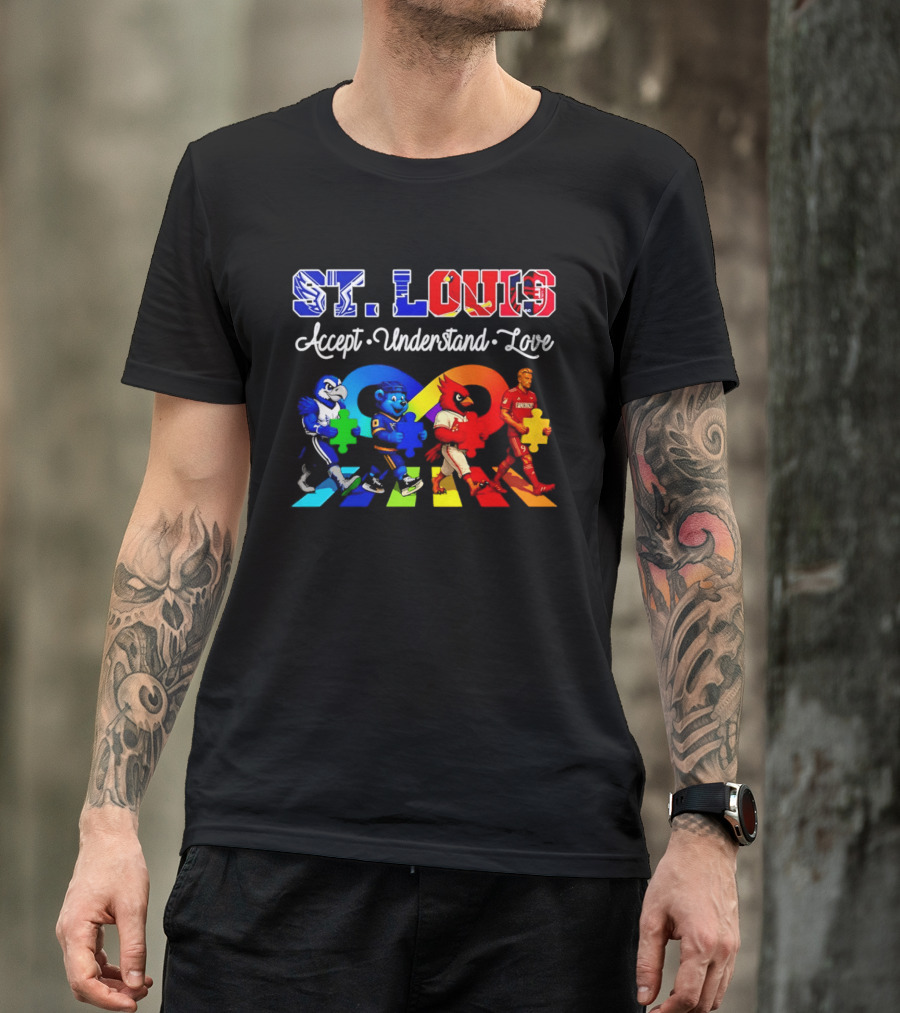 St Louis Accept Understand Love Autism Awareness Mascots Puzzle Pieces T-Shirt