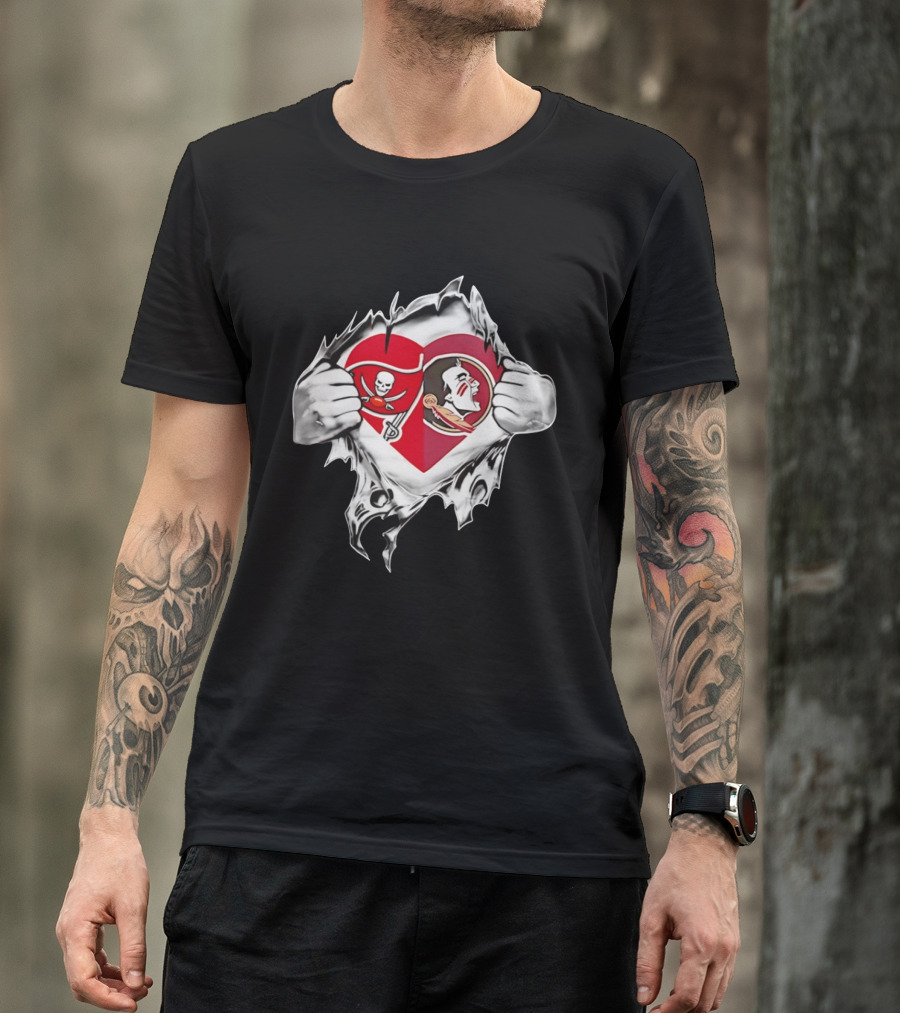 Tampa Bay Buccaneers Florida State Seminoles Heart Fans T-Shirt