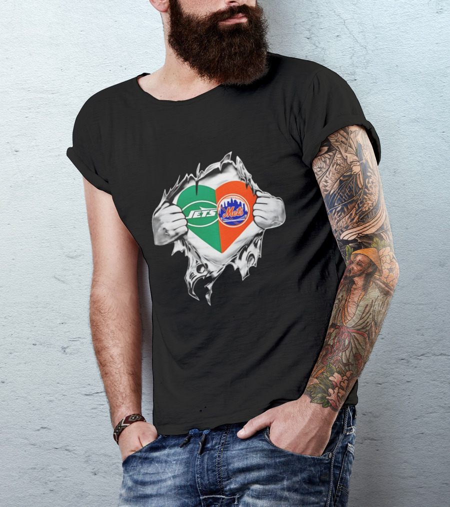 New York Jets Mets Heart Fan MLB Passion T-Shirt
