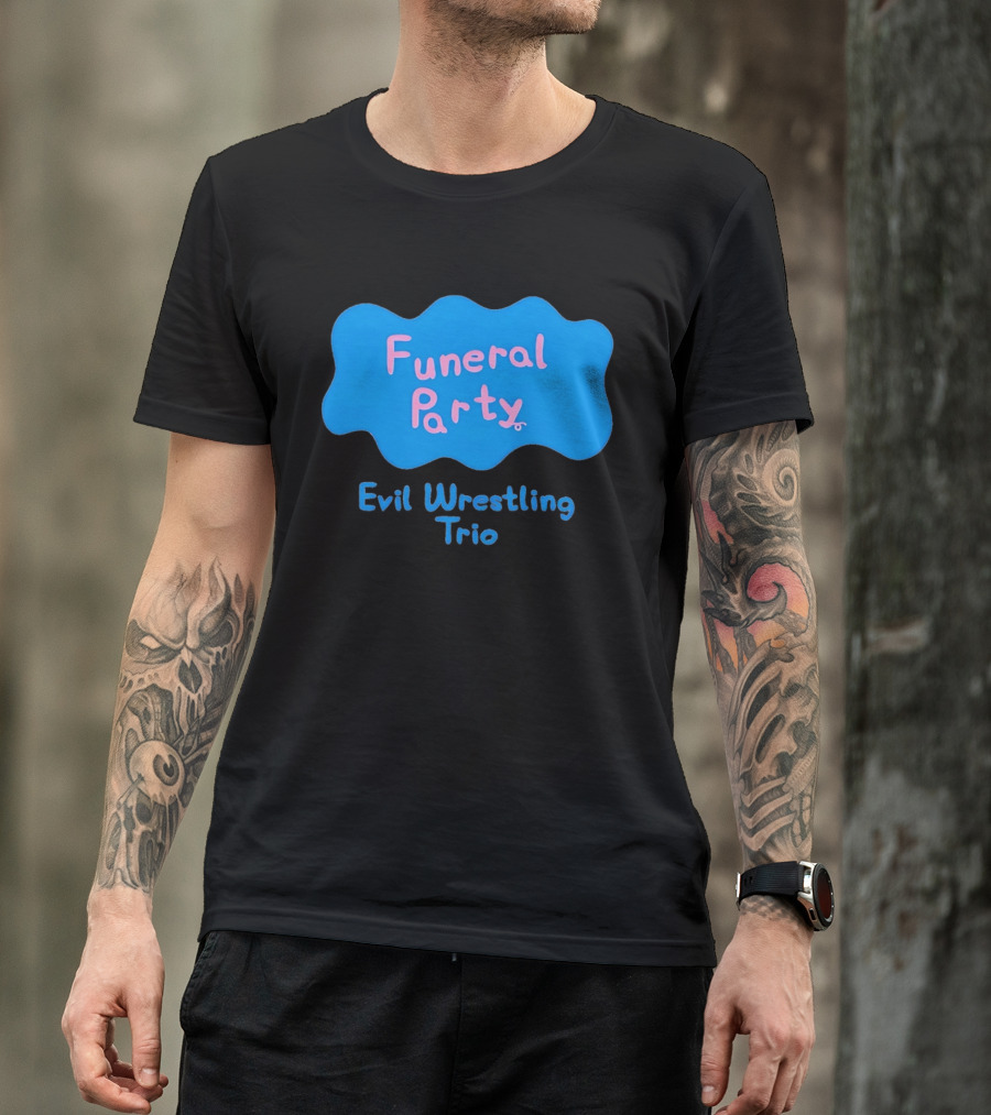 Funeral Party Evil Wrestling Trio Retro Blue Pink T-Shirt