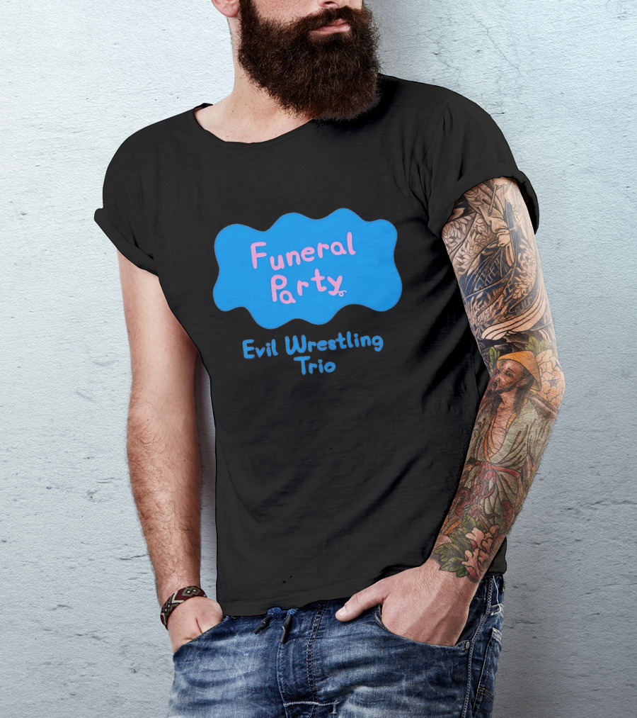 Funeral Party Evil Wrestling Trio Retro Blue Pink T-Shirt