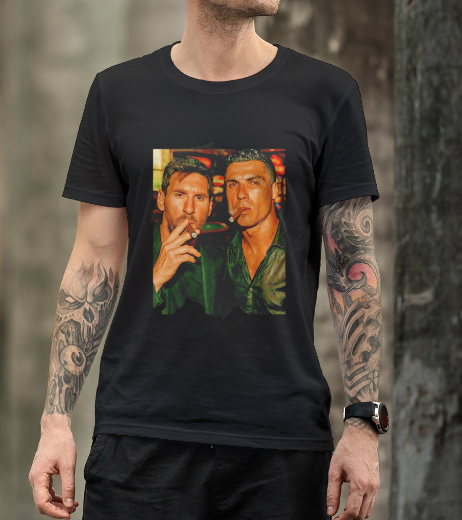 Lionel Messi Cristiano Ronaldo Cigar GOATs Smoking Iconic Duo T-Shirt