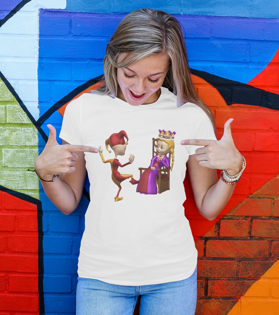 Jester Queen Medieval Royalty Scene With Court Entertainer And Regal Throne T-Shirt