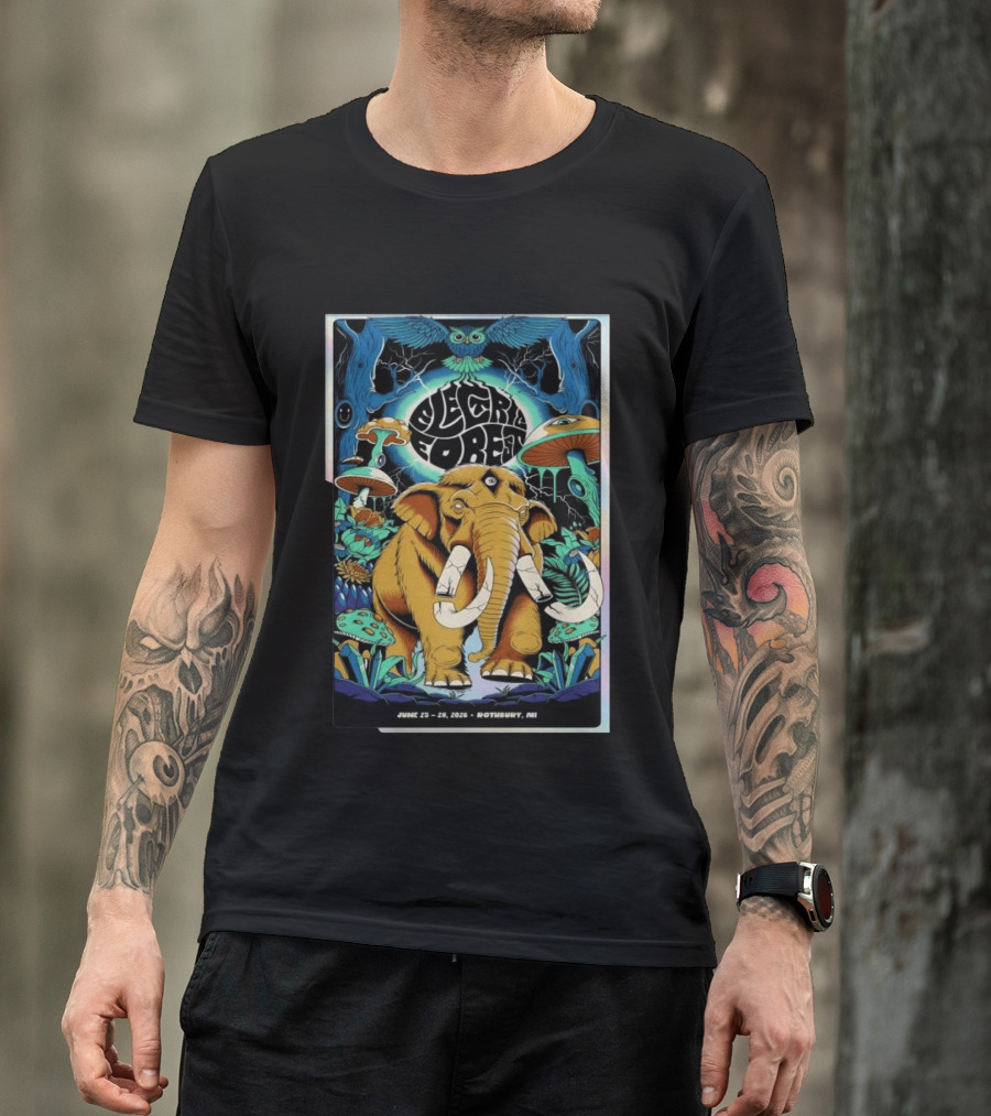 Electric Forest June 25 28 2026 Rothbury MI Elephant Blue Owl Psychedelic Mushrooms T-Shirt