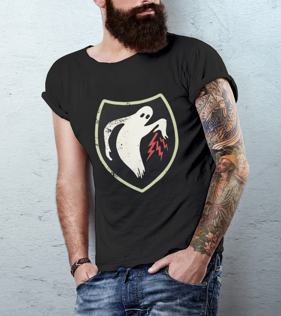 Ghost Reaching Lightning Bolts Shield T-Shirt