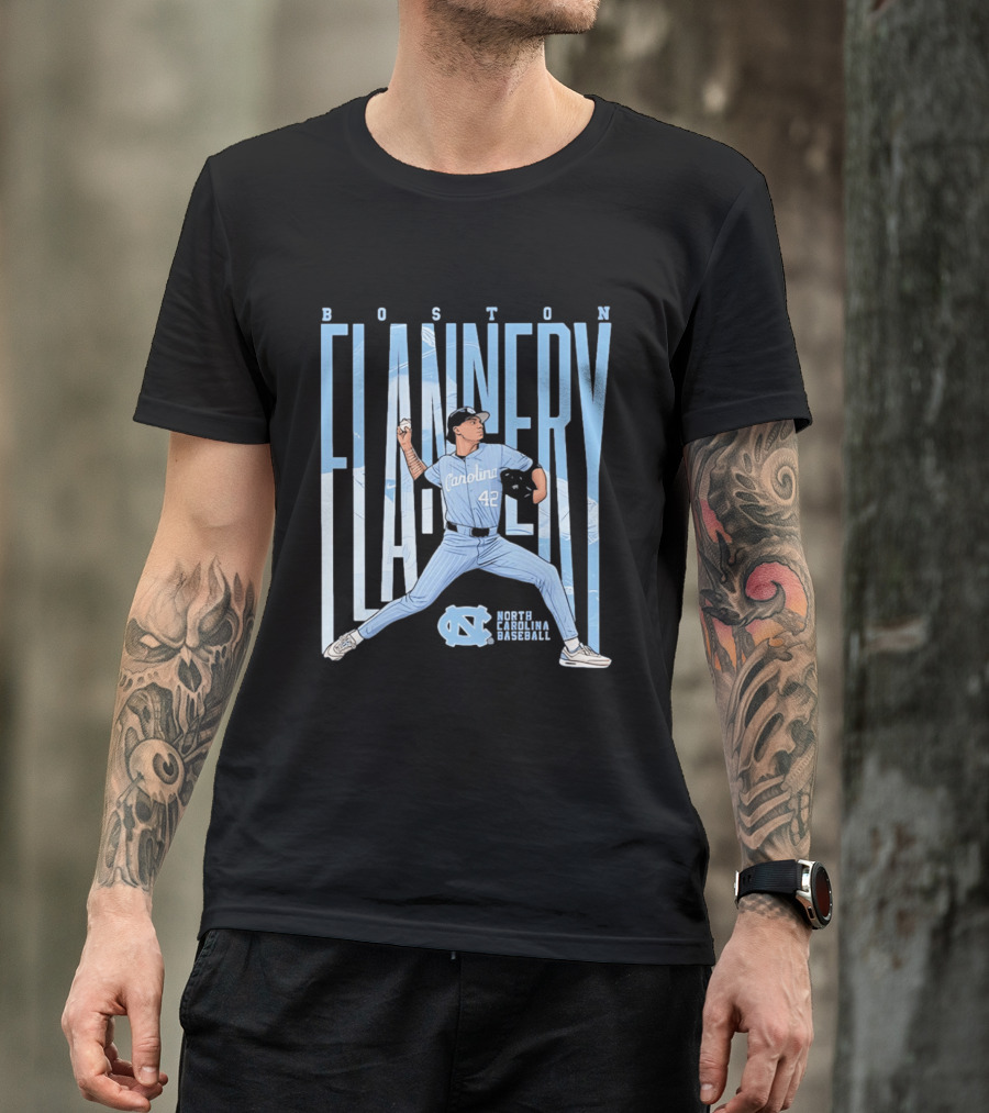 Boston Flannery North Carolina Tar Heels Baseball Carolina 42 T-Shirt