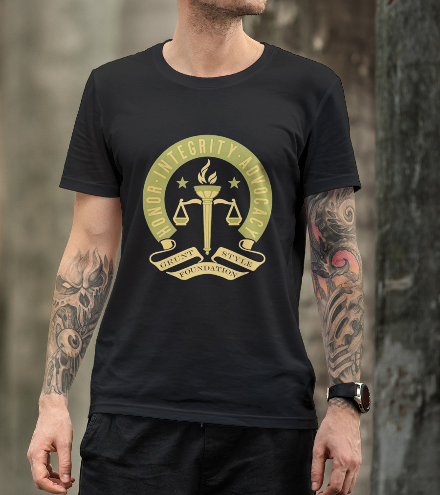 Grunt Style Foundation Honor Integrity Advocacy Symbol With Torch And Scales T-Shirt