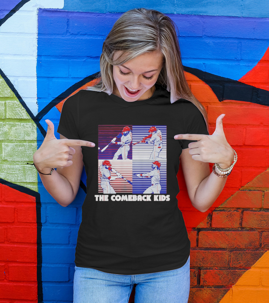 Philadelphia Phillies The Comeback Kids Striped Baseball Swinging Players T-Shirt