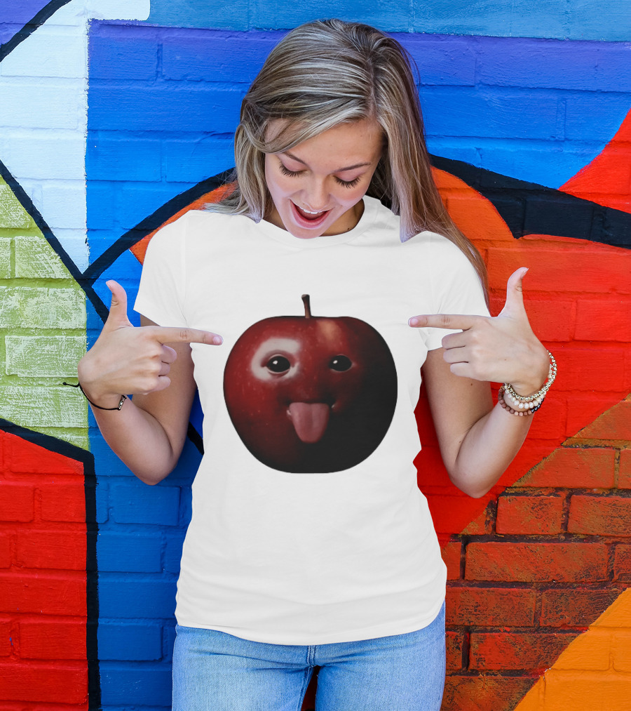 Apple Sticking Out Tongue Funny Fruit Face T-Shirt