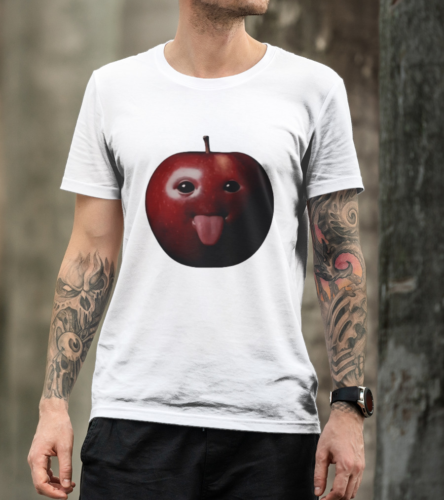 Apple Sticking Out Tongue Funny Fruit Face T-Shirt