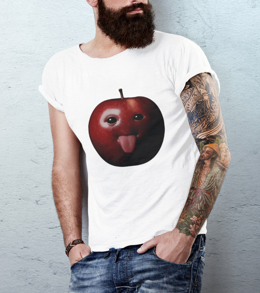 Apple Sticking Out Tongue Funny Fruit Face T-Shirt