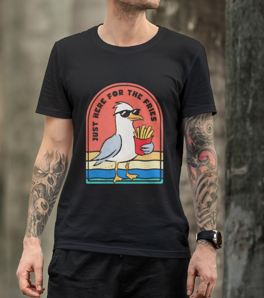 Just Here For The Fries Seagull With Sunglasses And French Fries T-Shirt
