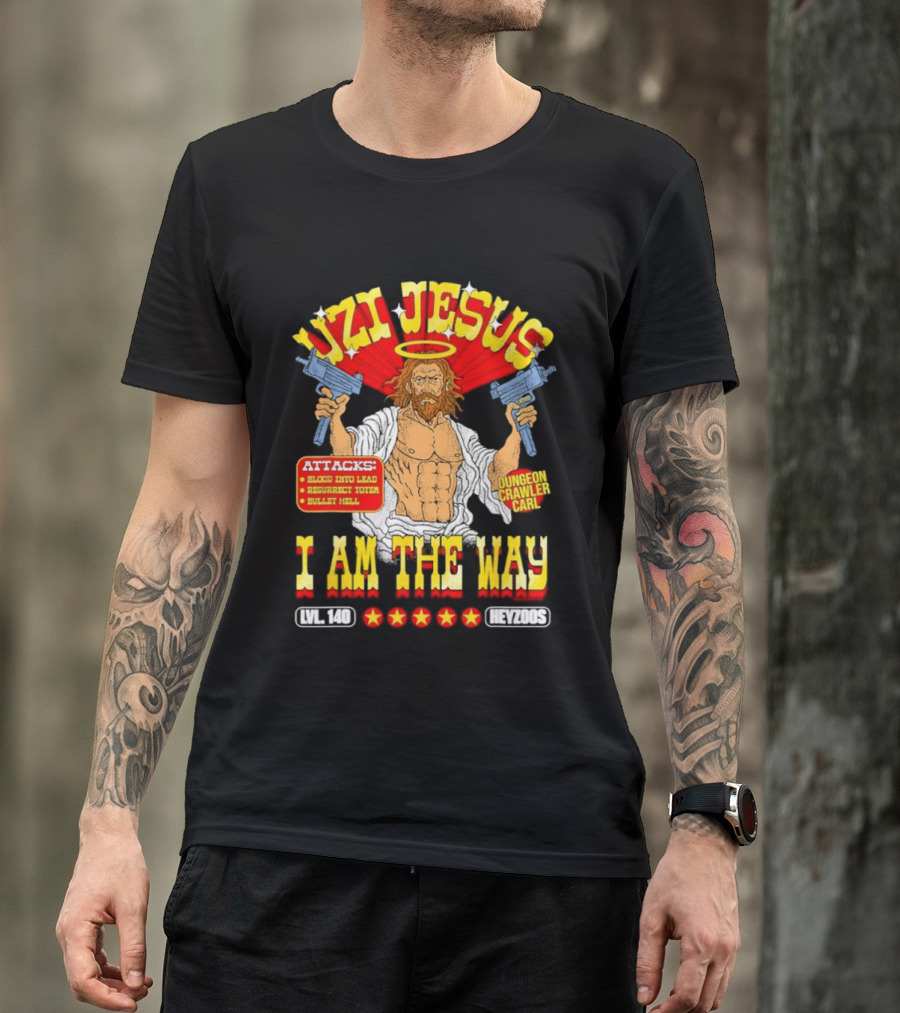 Uzi Jesus I Am The Way Dungeon Crawler Card Bullet Hell T-Shirt