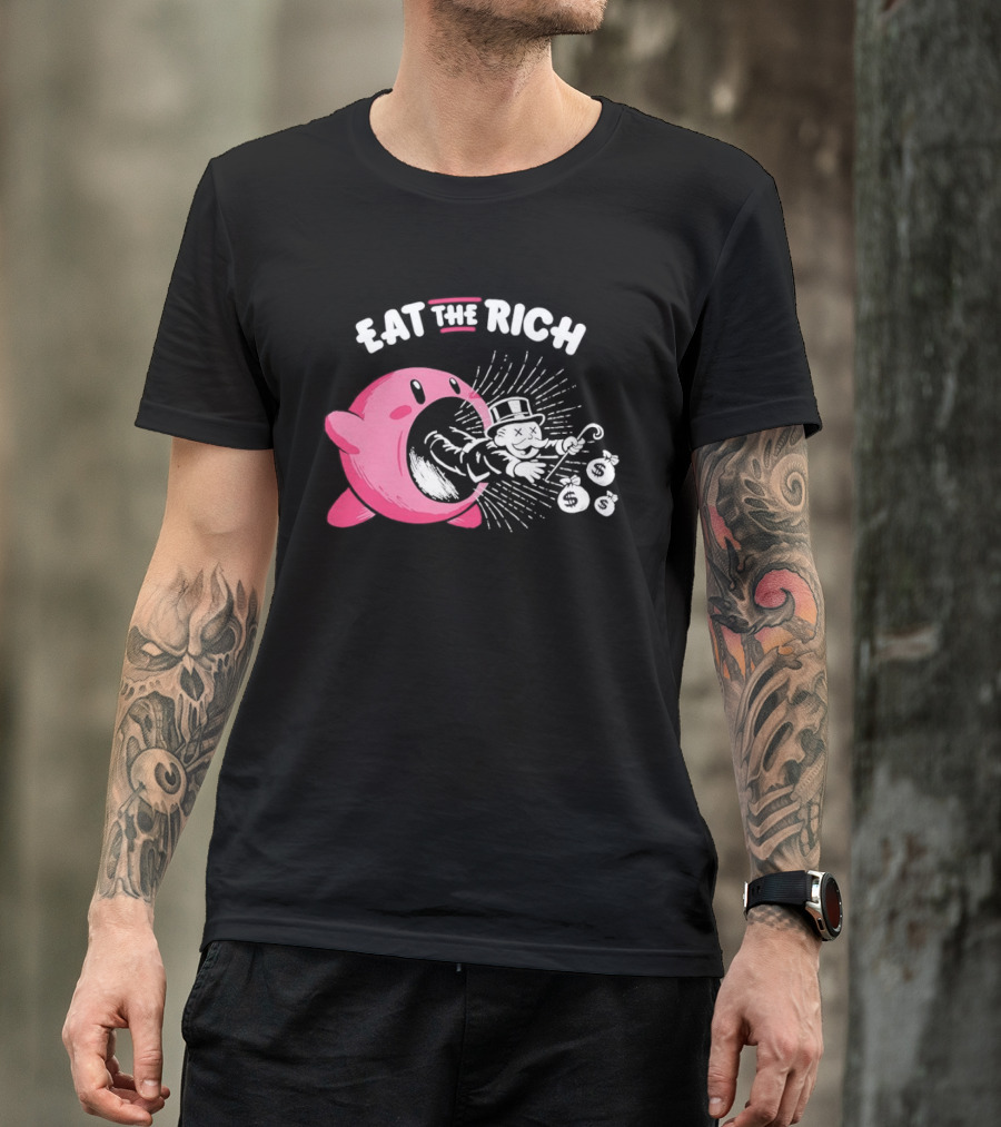 Eat The Rich Kirby Devours Rich Uncle Pennybags Dollar Signs T-Shirt