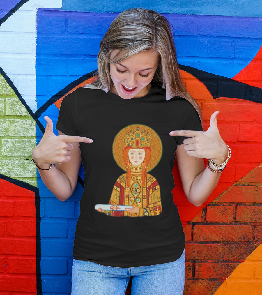 Byzantine Empress Eirene Colorful Regal Icon With Golden Crown And Scroll T-Shirt
