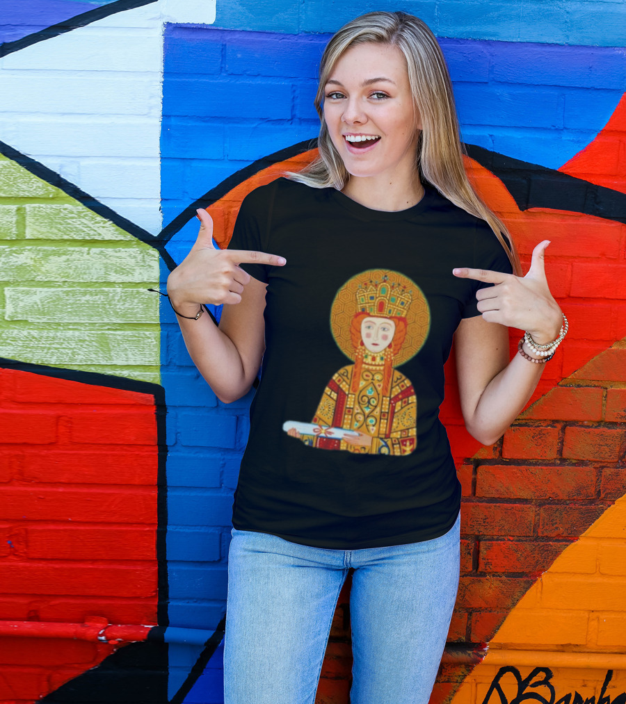 Byzantine Empress Eirene Colorful Regal Icon With Golden Crown And Scroll T-Shirt
