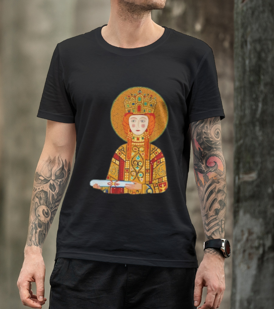 Byzantine Empress Eirene Colorful Regal Icon With Golden Crown And Scroll T-Shirt