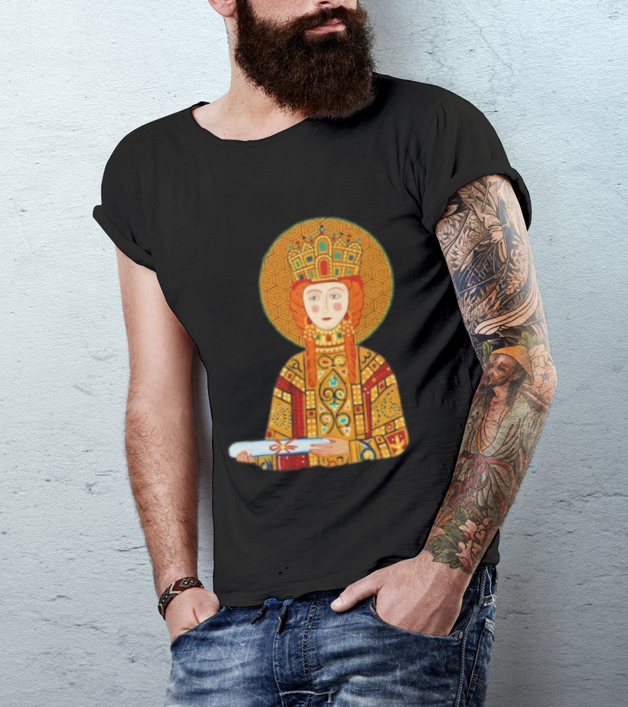 Byzantine Empress Eirene Colorful Regal Icon With Golden Crown And Scroll T-Shirt
