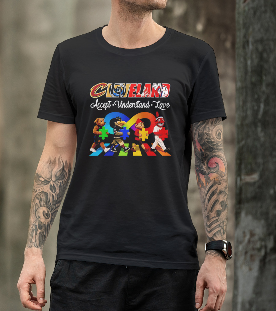 Cleveland Accept Understand Love Infinity Puzzle Characters Crossing Walkway T-Shirt