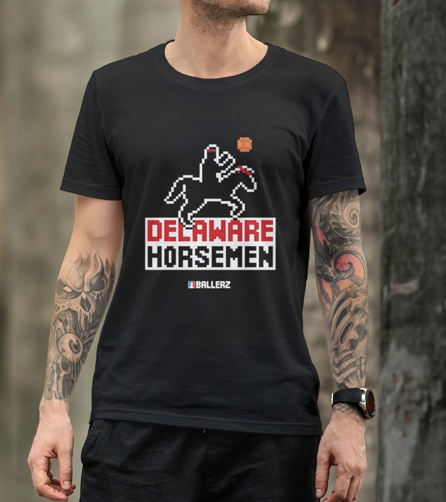 Delaware Horsemen Ballerz Pixel Art Style Basketball T-Shirt