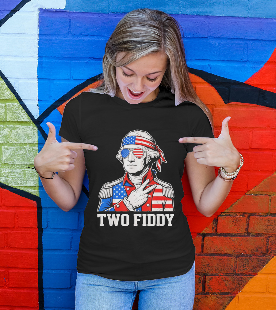 Two Fiddy George Washington American Flag 250th Anniversary T-Shirt