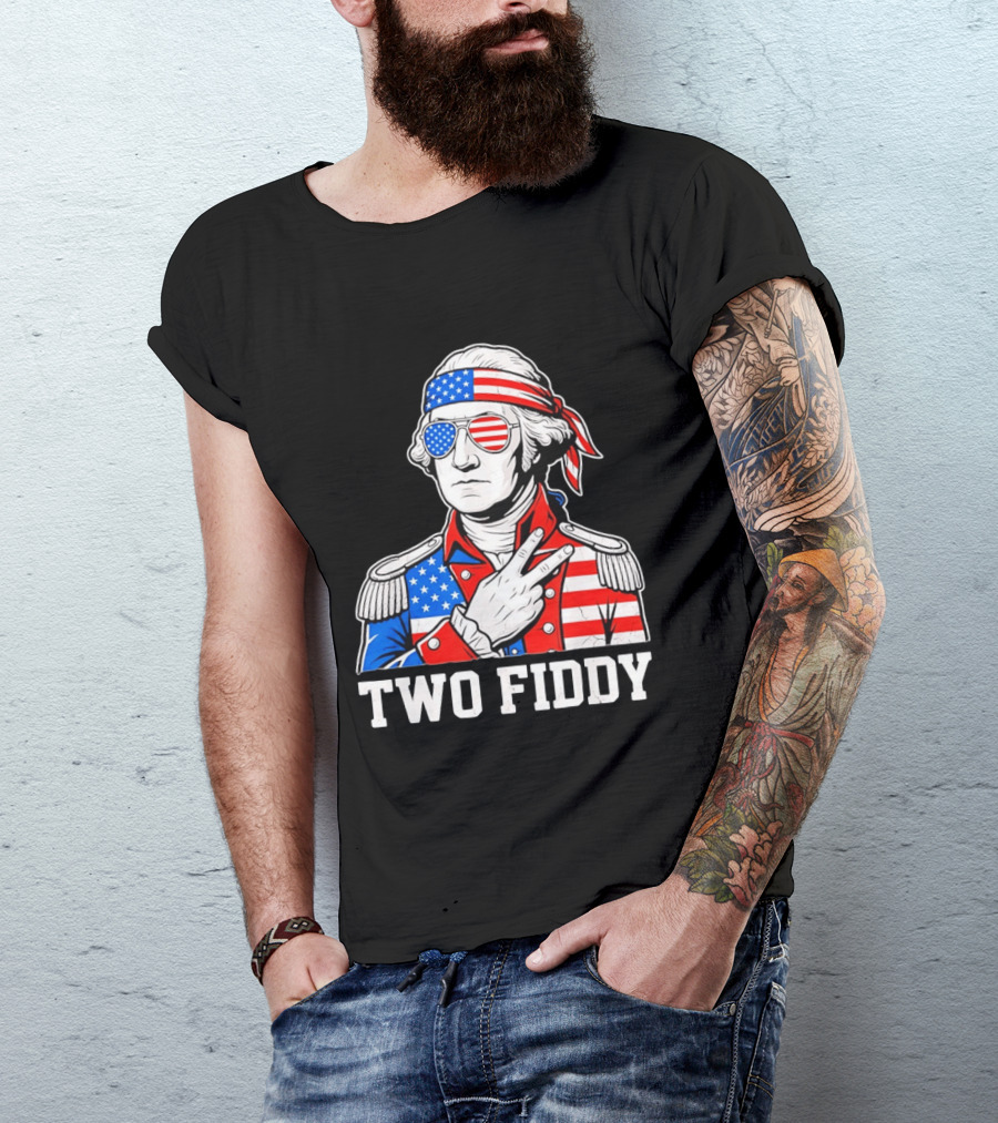 Two Fiddy George Washington American Flag 250th Anniversary T-Shirt