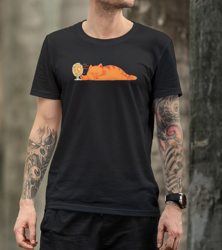 Orange Cat Relaxing In Front Of Fan Cool Breeze T-Shirt