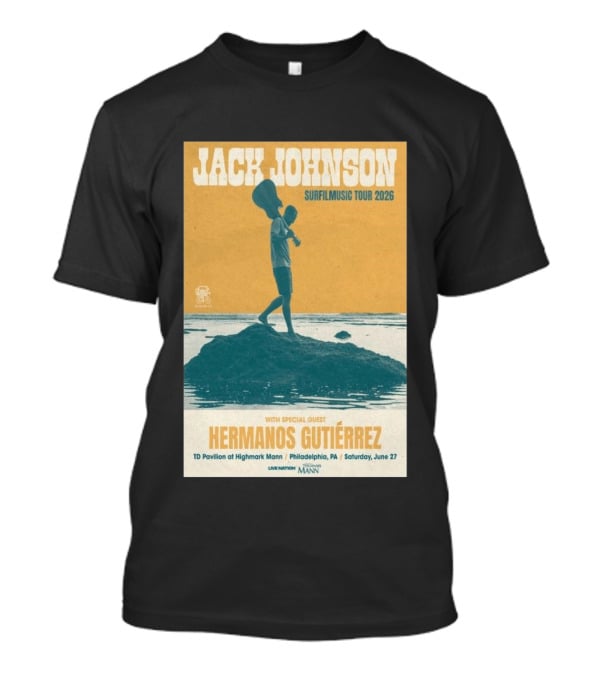 Jack Johnson Surfmusic Tour 2026 Philadelphia TD Pavilion With Special Guest Hermanos Gutiérrez June 27 T-Shirt
