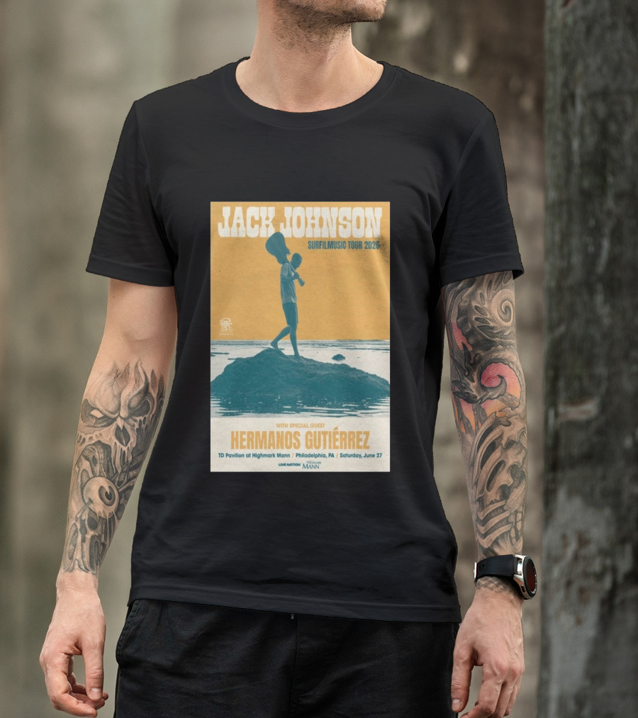 Jack Johnson Surfmusic Tour 2026 Philadelphia TD Pavilion With Special Guest Hermanos Gutiérrez June 27 T-Shirt