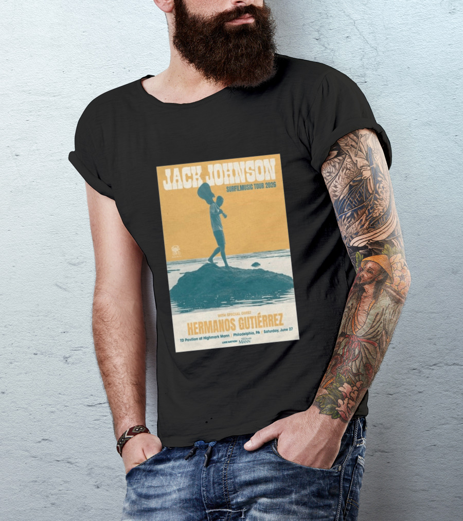 Jack Johnson Surfmusic Tour 2026 Philadelphia TD Pavilion With Special Guest Hermanos Gutiérrez June 27 T-Shirt