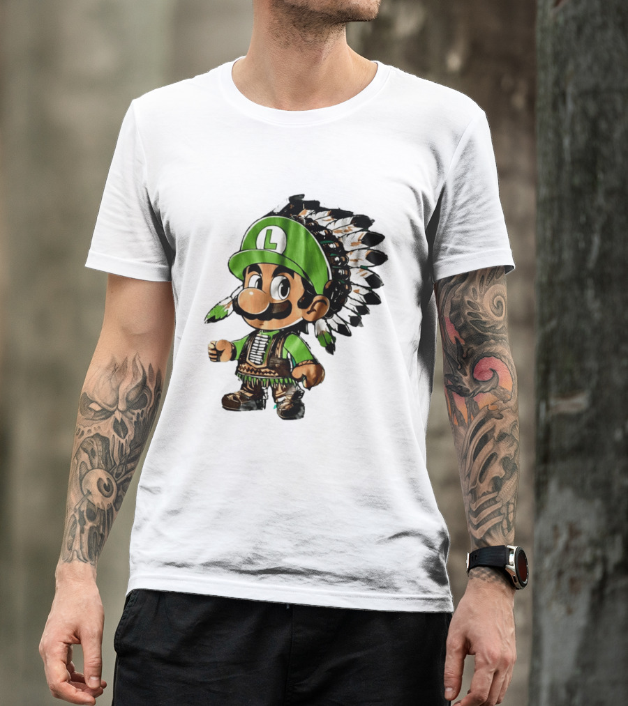 Luigi Green Hat Native American Headdress T-Shirt